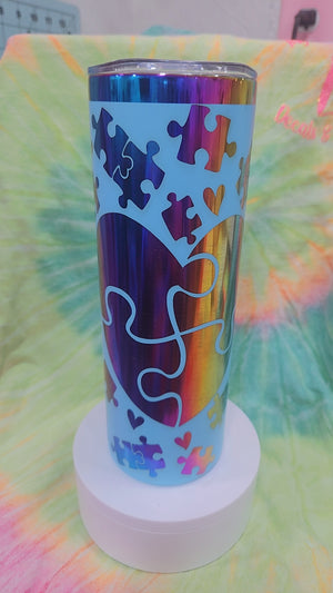 Blue Heart Rainbow Chrome Autism 20oz Tumbler