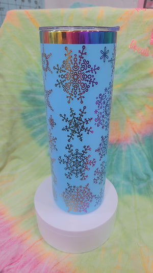 Blue 20oz Rainbow Chrome Snowflake Tumbler